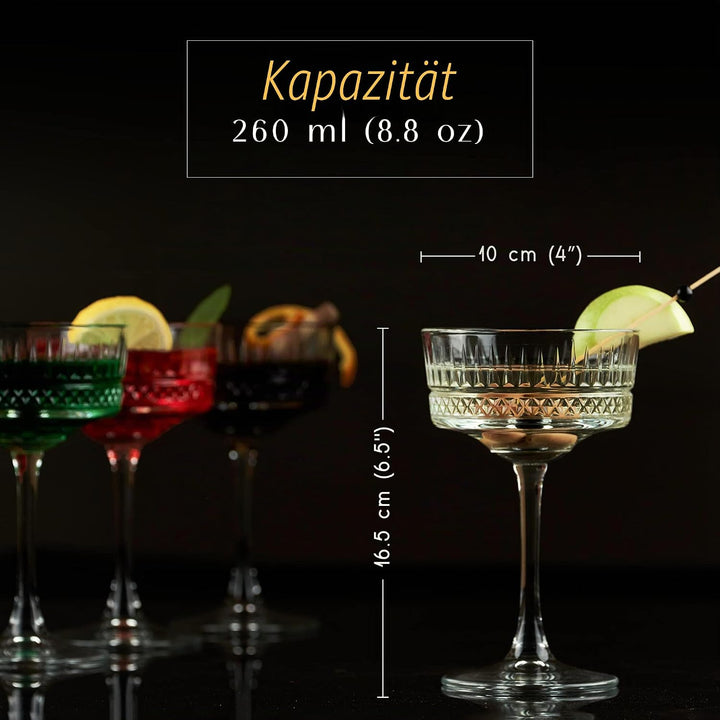 Vintage Coupé Gläser, 2er Set (8,8 oz/260 ml), Champagner, Wein, Martini, Cocktailgläser, Longdrinkg