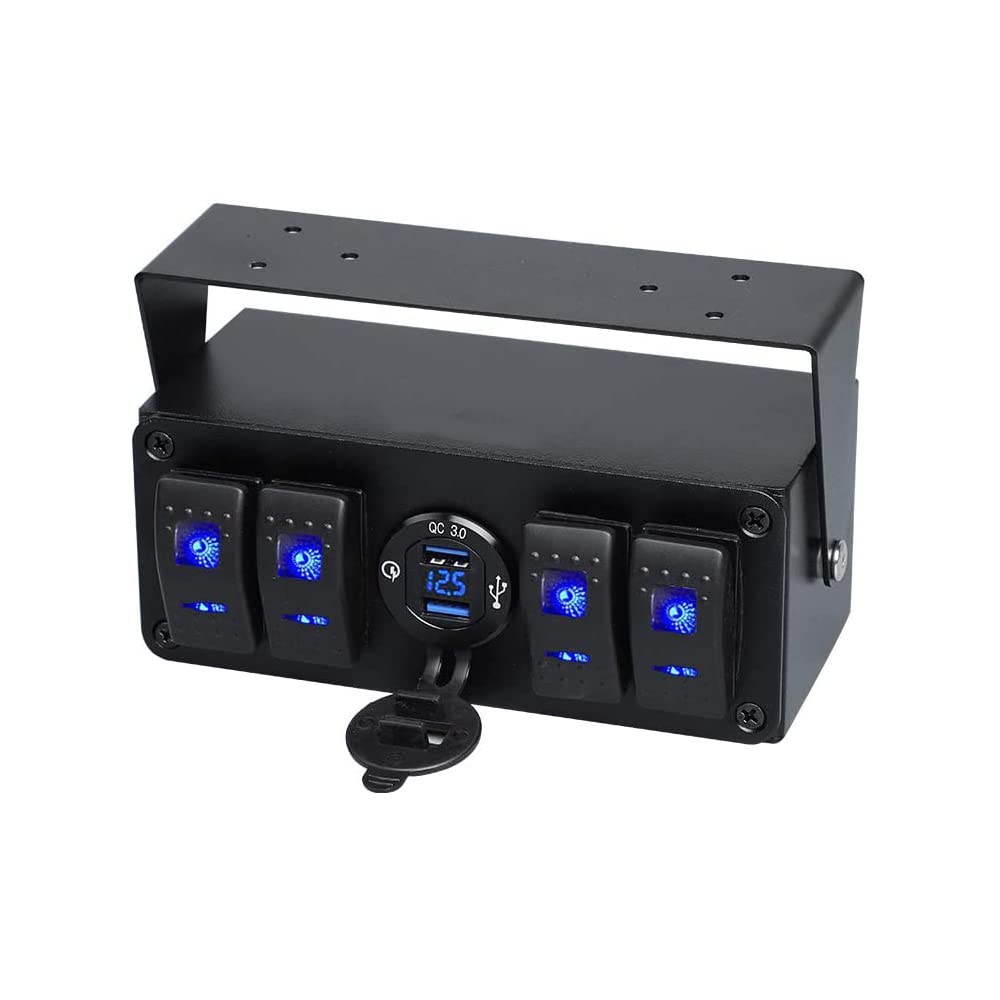 TOTMOX 4 Gang 12V-24V Wippschalter Panel mit 4.8A Dual USB Fast Charge/Quick Charge 3.0 Ports, Unive