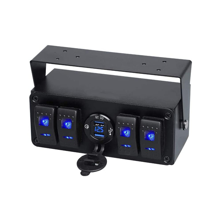 TOTMOX 4 Gang 12V-24V Wippschalter Panel mit 4.8A Dual USB Fast Charge/Quick Charge 3.0 Ports, Unive