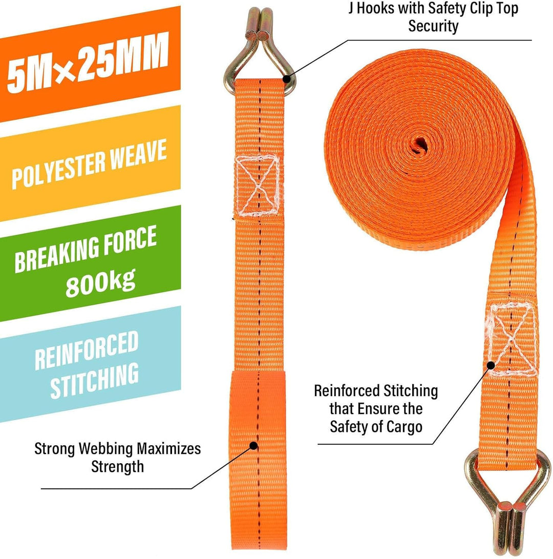 8 Set Spanngurt mit Ratsche und J Haken,800 kg Zurrgurt Ratschengurt 5 mX25 mm,Frachtgurte für Umgan