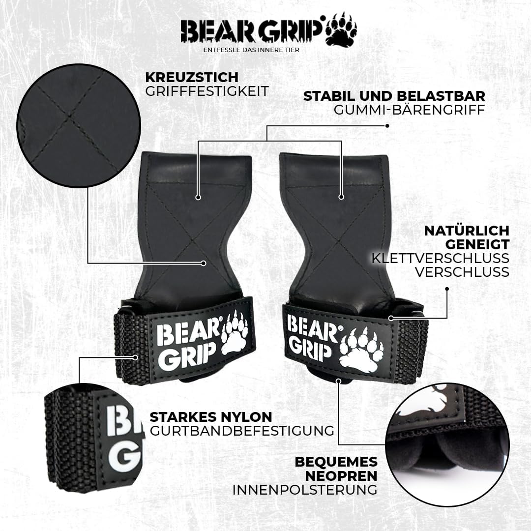 BEAR GRIP Multi-Grip-Riemen/Haken, hochwertige strapazierfähige Gewichthebergurte/Handschuhe. Kleine