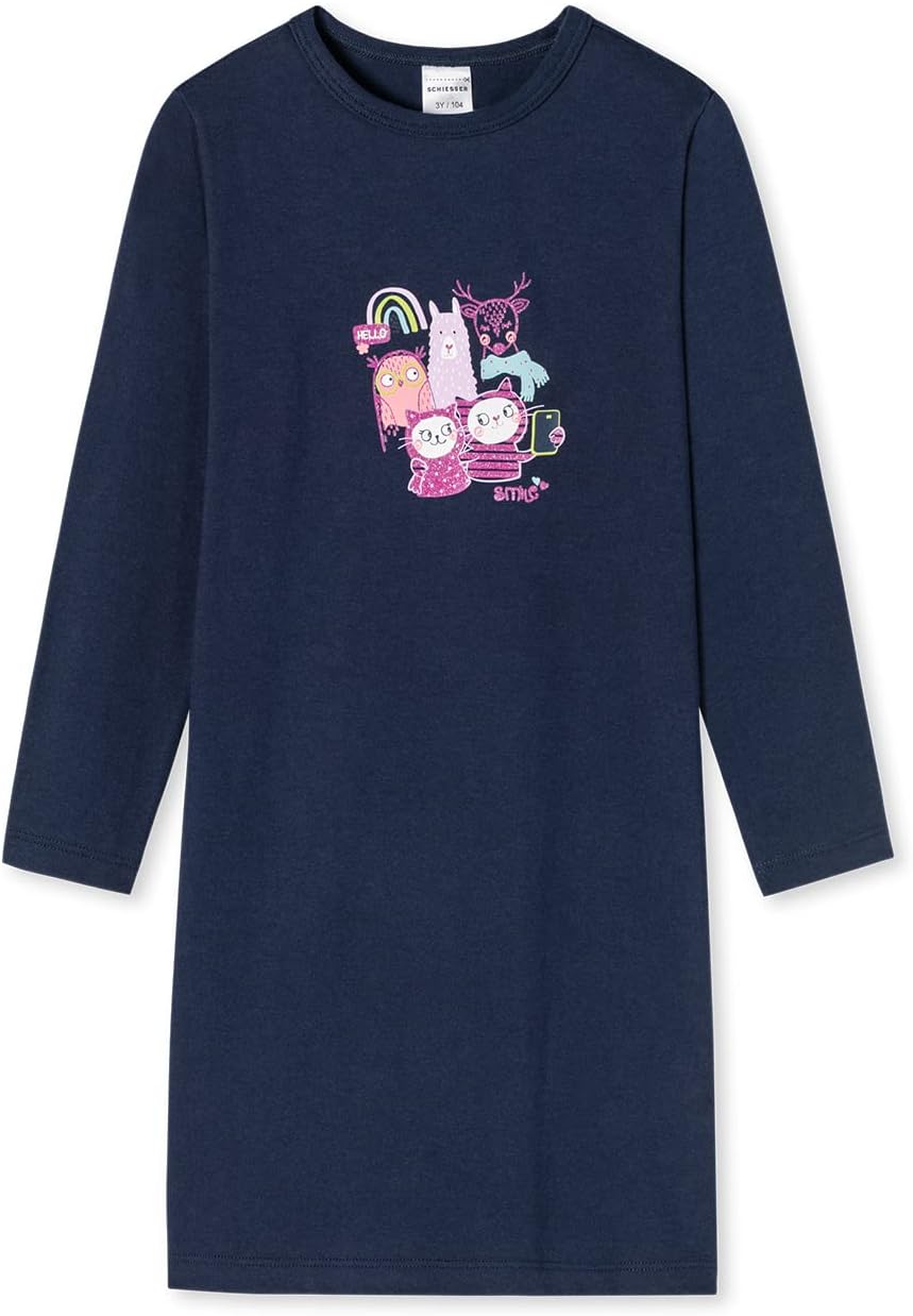 Schiesser Mädchen Langarm Nachthemd 92 Dunkelblau, 92 Dunkelblau