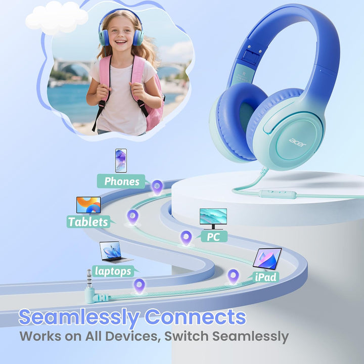 Kinderkopfhörer mit Kabel für Schule und Freizeit–Over Ear Kopfhörer mit 85/94 dB Lautstärkebegrenze