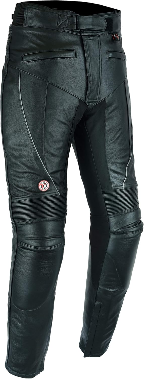 TEXPEED motorradhose leder wasserdicht herren mit protektoren - Schwarz Vollnarbiges Lederhose echtl