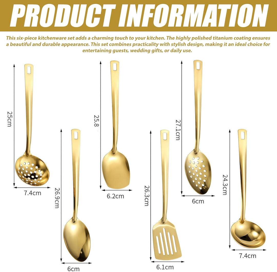 Gold Küchenutensilien Set 6-teilig, Edelstahl Kochutensilien Set, Küchengeräte Set, Home Essentials