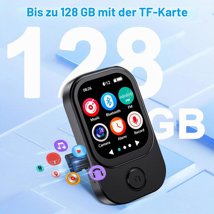 Gueray 64GB Mini MP3 Player mit Kamera, Bluetooth 5.3 Musikplayer mit Lautsprecher Touchscreen FM-Ra