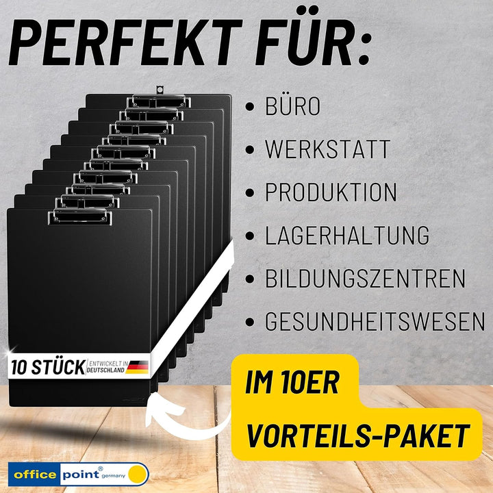 OFFICEPOINT Klemmbrett Set A4 hoch | 10 Stück | Schreibbrett Schreibplatte mit Folienüberzug | Clipb