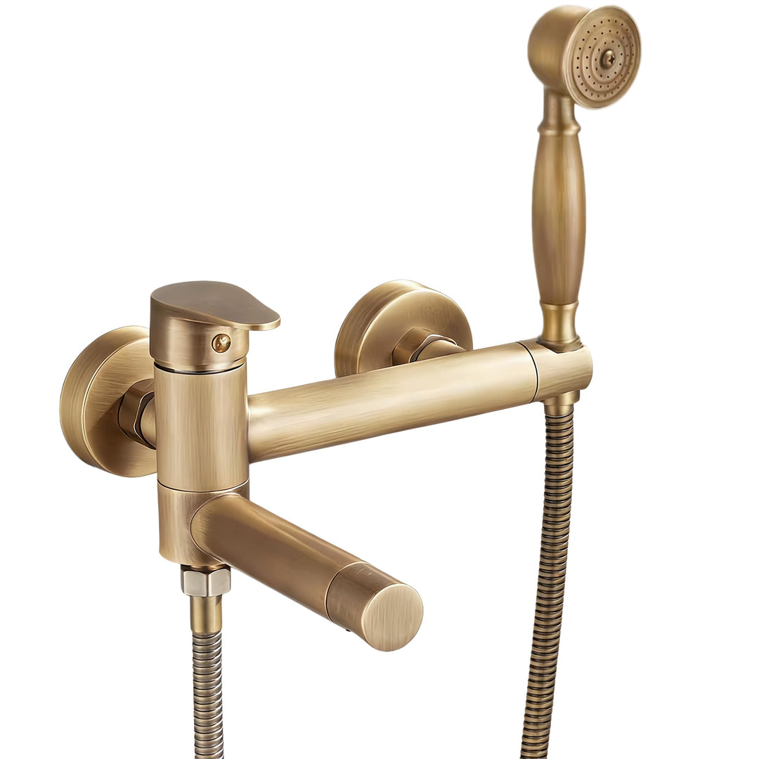 KOPYFANTAP Badewannenarmatur Messing Antik，Wandmontage 90° Drehbar Badewannenarmatur mit Handbrause,