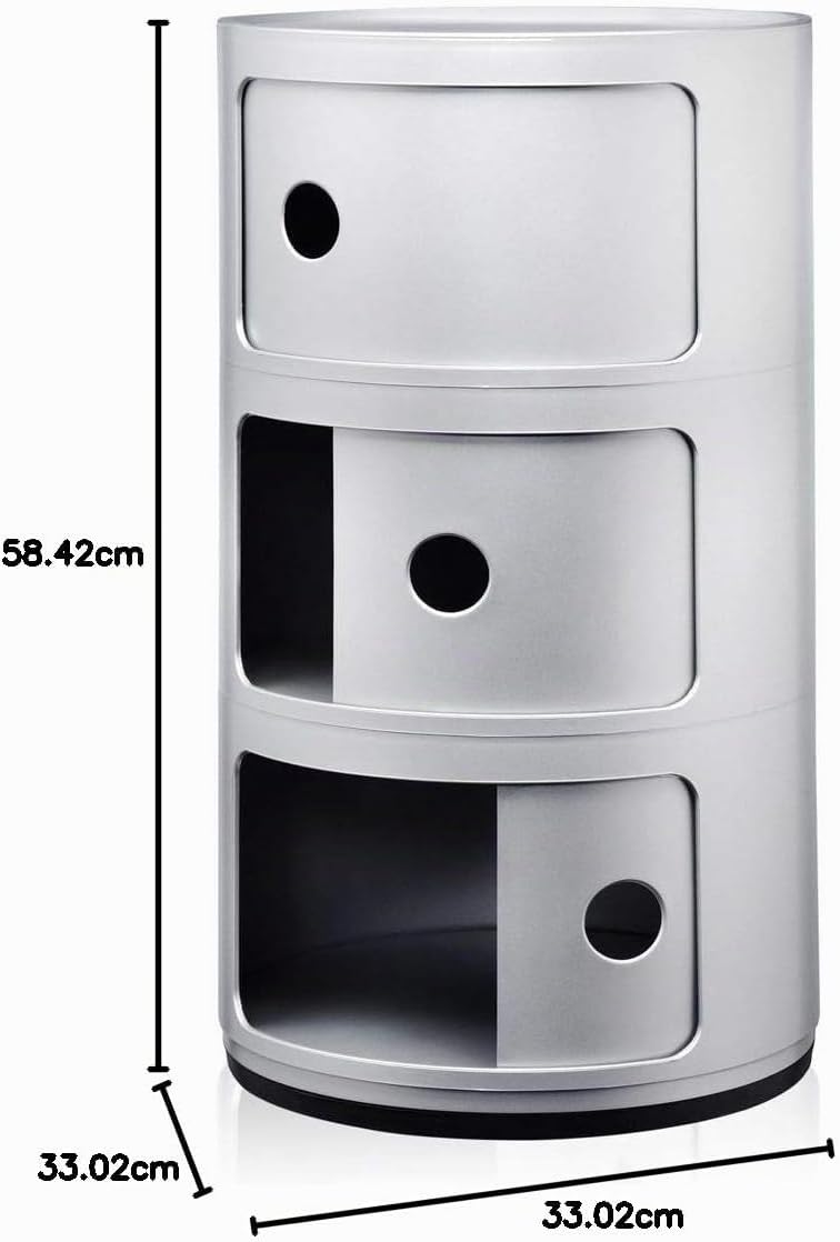 Kartell Componibili, 3 Elements, Silber, Runde Basis 3-fächer Silber, 3-fächer Silber