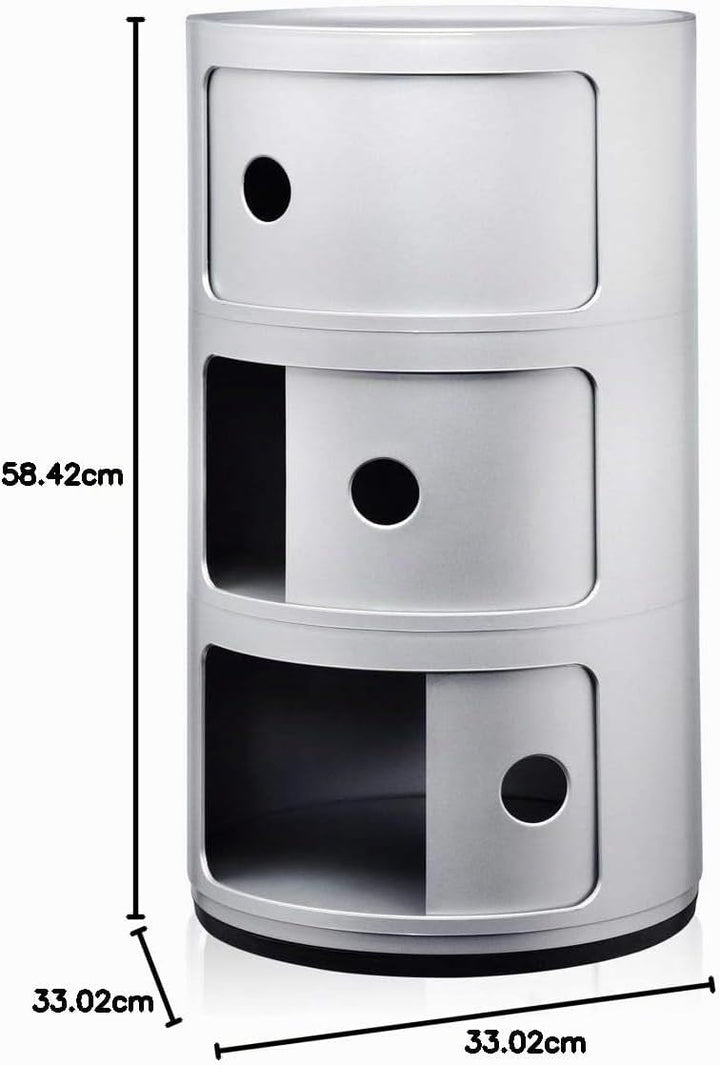 Kartell Componibili, 3 Elements, Silber, Runde Basis 3-fächer Silber, 3-fächer Silber