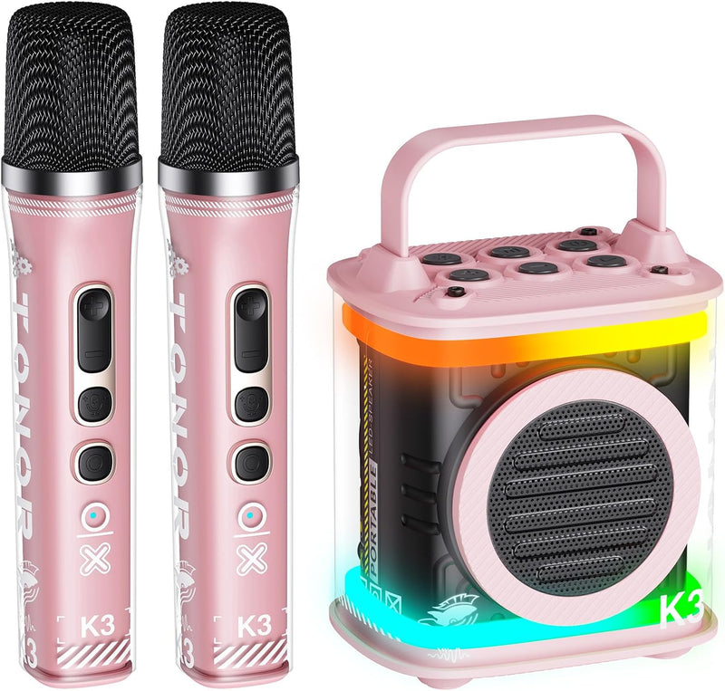 TONOR Mini-Karaoke-Maschine mit zwei kabellosen Mikrofonen, tragbarer Bluetooth-Karaoke-Lautsprecher