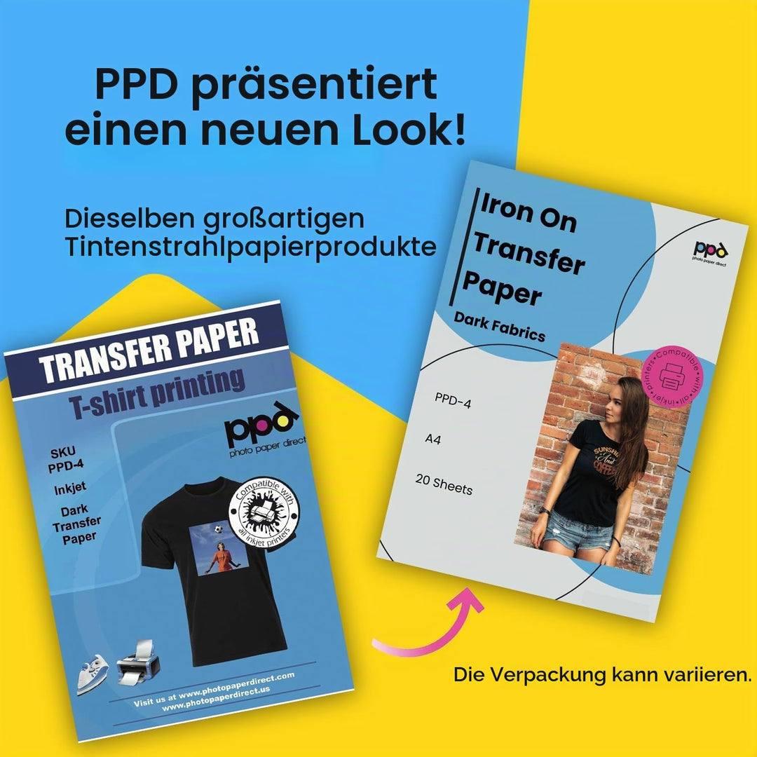 PPD 20xA4 Inkjet Premium Transferpapier für Dunkles Textil, Bügeleisen und Transferpresse PPD-4-20,