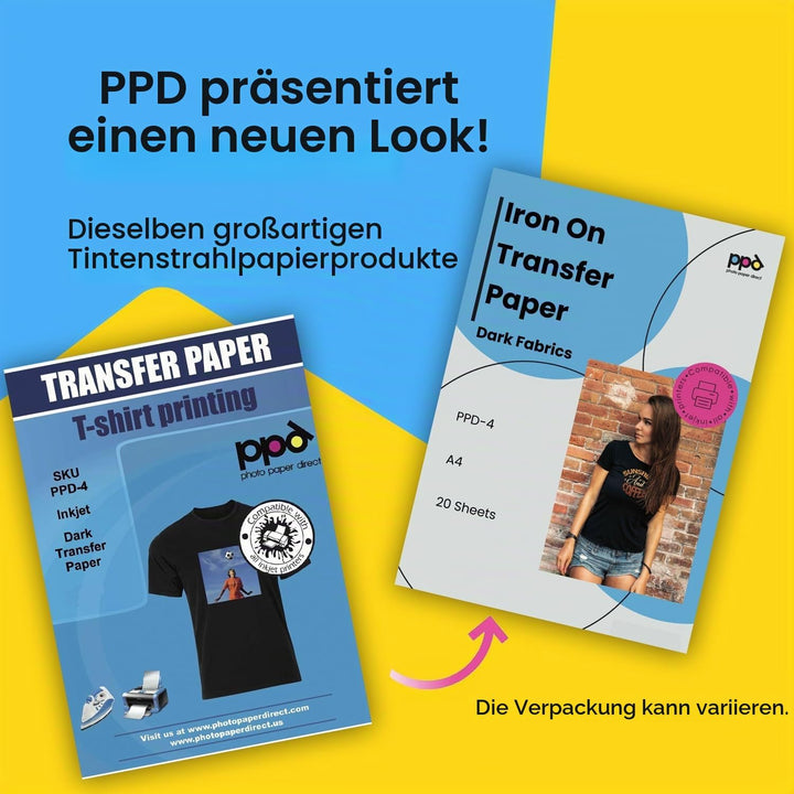 PPD 20xA4 Inkjet Premium Transferpapier für Dunkles Textil, Bügeleisen und Transferpresse PPD-4-20,