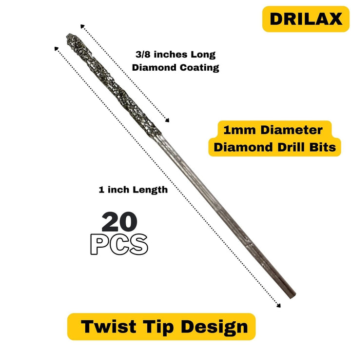 Drilax 1mm Diamantbohrer Set – Diamantbeschichtete Mikro Bohrer für Schmuck, Glas, Muscheln, Edelste