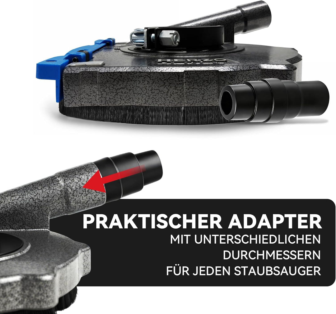HERZO Absaughaube Set für Winkelschleifer inklusive 125mm DiamantSchleiftopf - robuste Aluminiumkons