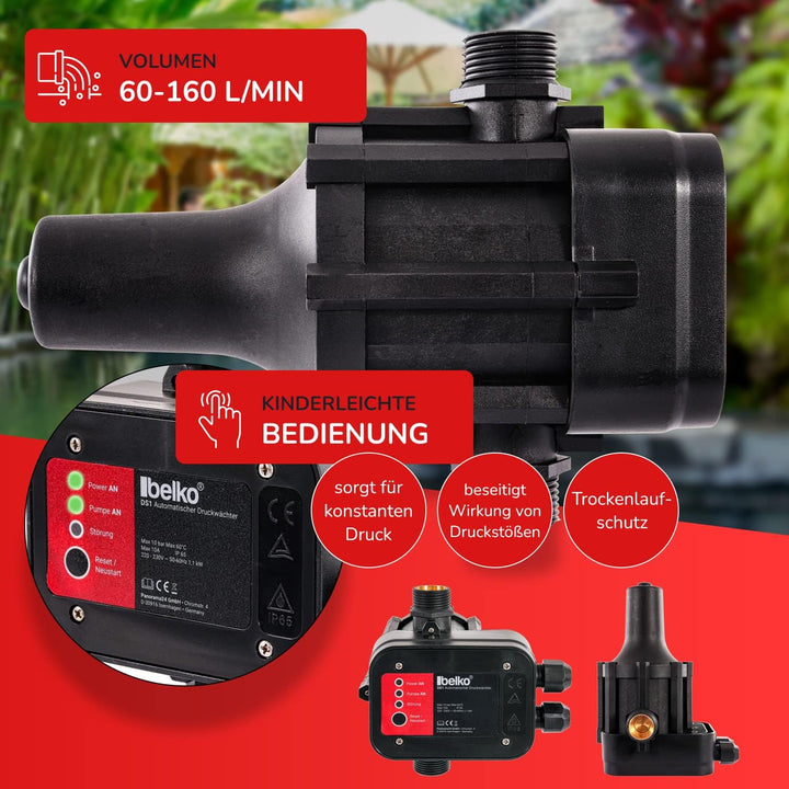 Belko Druckwächter Druckschalter für Wasserpumpen, mit Kabel bis 10 Bar, Gartenbewässerung elektroni