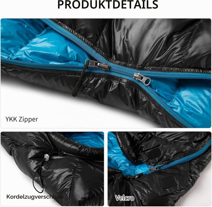 Naturehike CW400 ultraleichter Daunenschlafsack Mumien-Campingschlafsack für Erwachsene Füllkraft 65