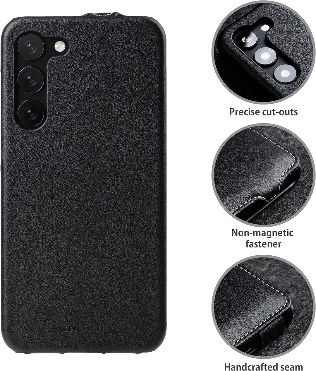 STILGUT UltraSlim kompatibel mit Samsung Galaxy S23 Plus Hülle - Samsung S23 Plus Flip Case aus Lede
