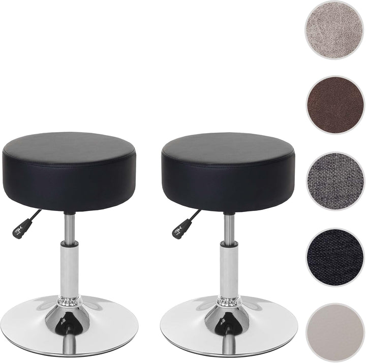 Mendler 2er-Set Hocker HWC-C22, Sitzhocker Schminkhocker, höhenverstellbar Ø 35cm - Kunstleder, schw