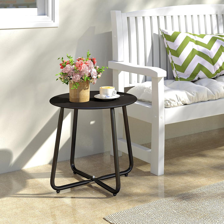 HollyHOME Beistelltisch Outdoor Balkontisch Klein Gartentisch Rund Beistelltisch Metall Wetterfest L