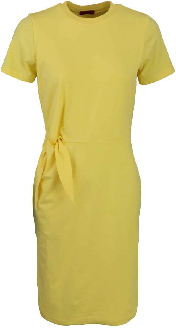 HUGO Kurzarm Kleid NINERIA Rundhals Bindedetail gelb Grösse L