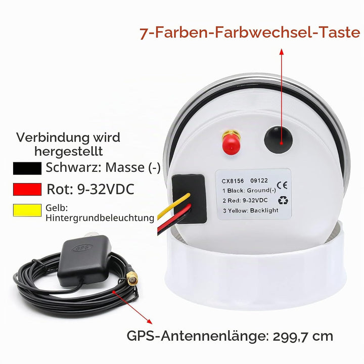 85MM GPS Geschwindigkeitsmesser 0-120km/h, 7 Farben Hintergrundbeleuchtung Kilometerzähler Geschwind