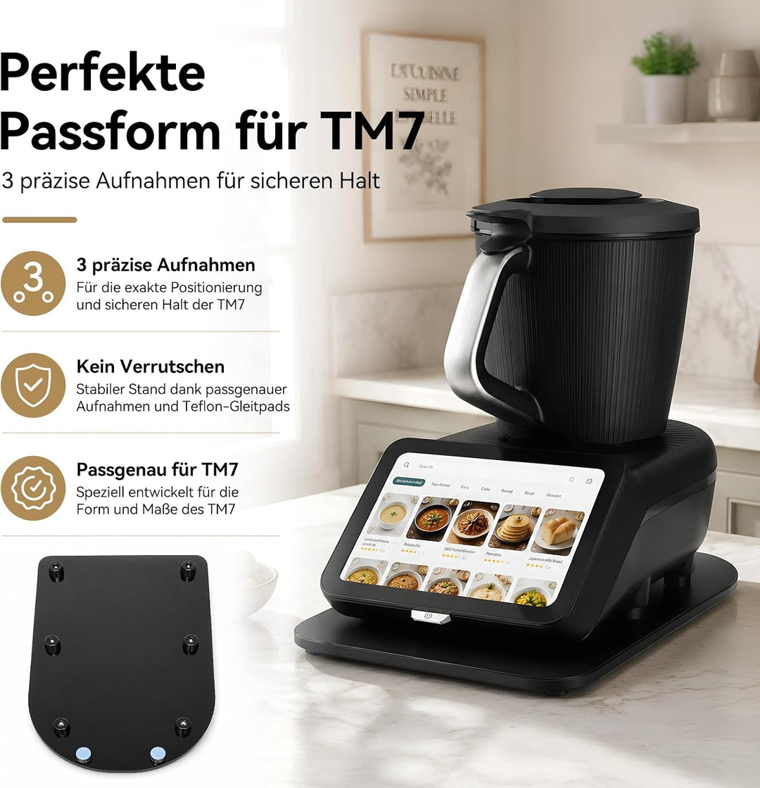 Gleitbrett für Thermomix TM7 | Acryl-Schiebebrett mit Teflon-Gleitpads, rutschfest, ohne Rollen, sch
