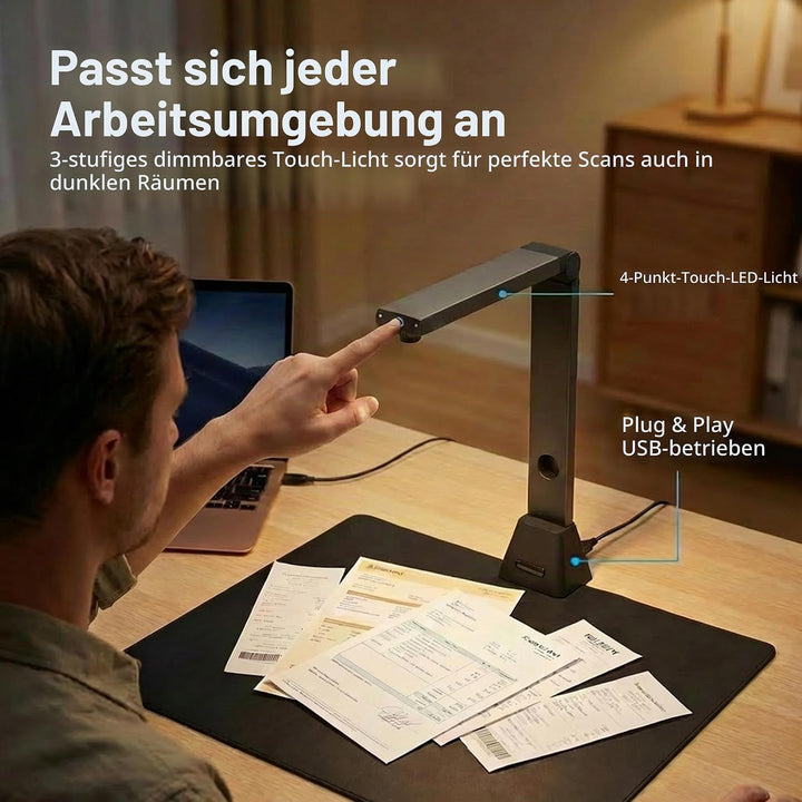 Dokumentenscanner A3 Scanner 22MP: OCR für 130 Sprachen USB Dokumentenkamera mit 4 LED für Schule Bü
