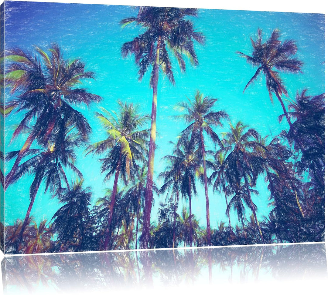 Pixxprint Tropische Palmen als Leinwandbild/Grösse: 100x70 / Wandbild/Kunstdruck/fertig bespannt, 10