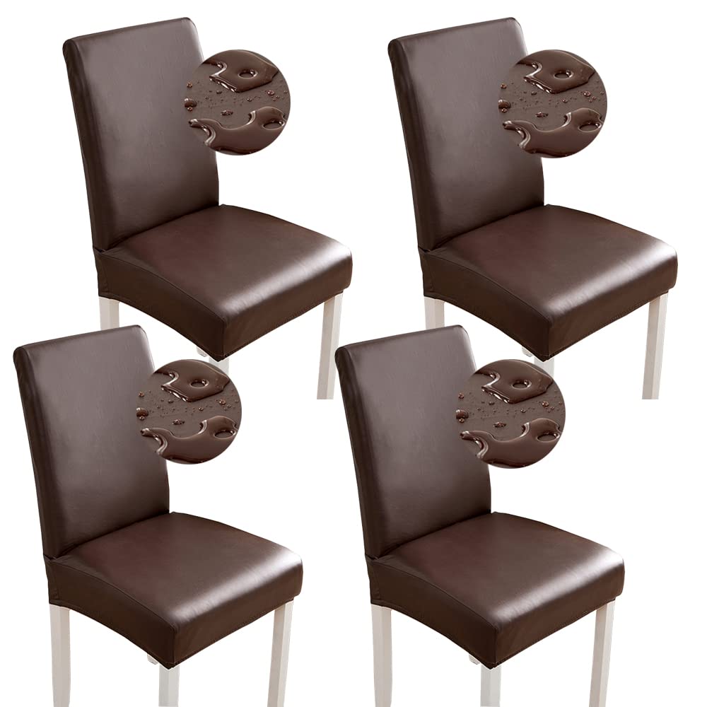 Stuhlhussen 6er/4er PU Leder Stuhlbezug wasserdichte Stretch Esszimmer Stuhlüberzug Stretch Stuhl Hu