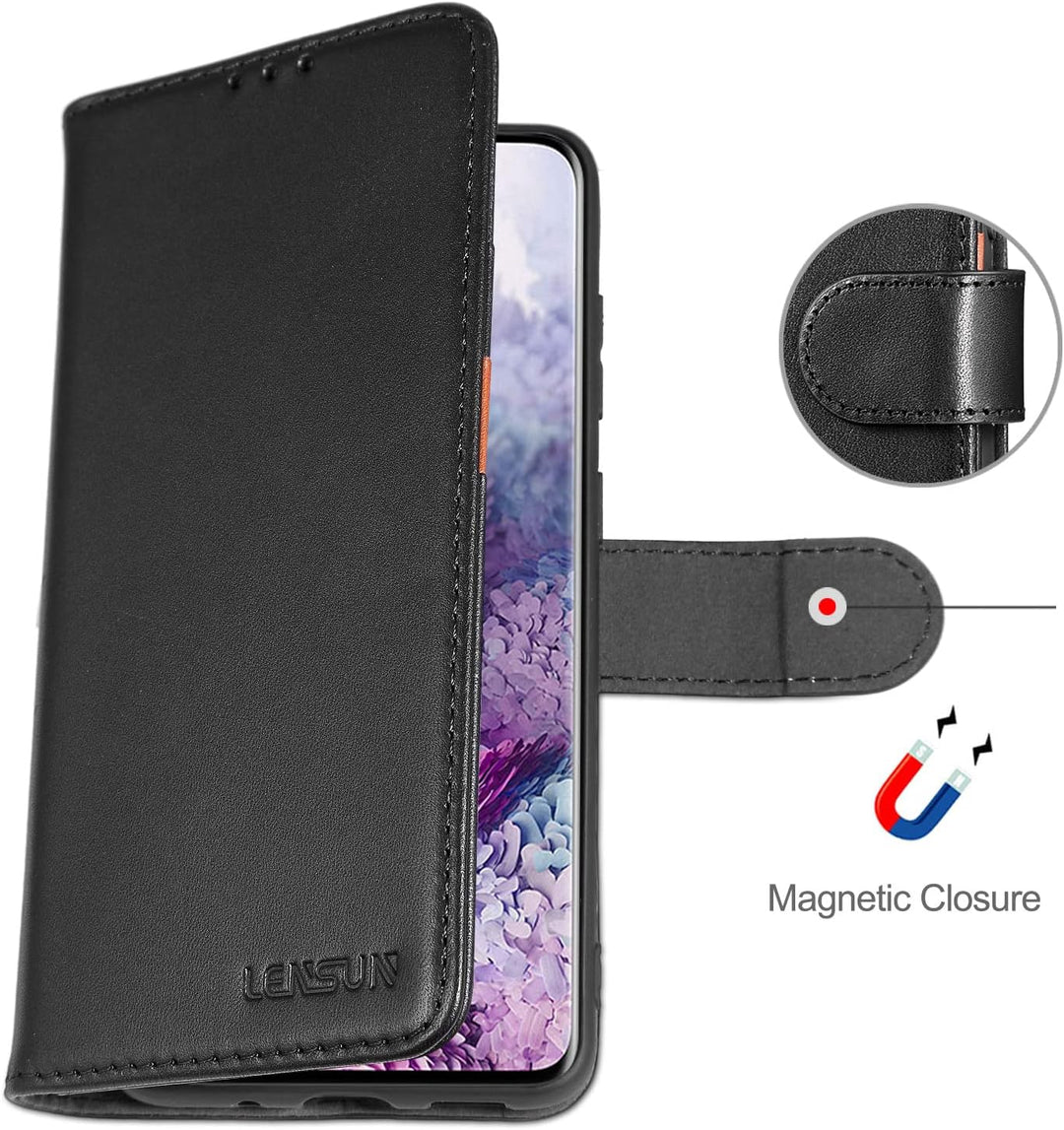 LENSUN Echtleder Hülle für Samsung Galaxy S20, Handyhülle [Echtes Leder] [Magnetverschluss] [RFID Sc