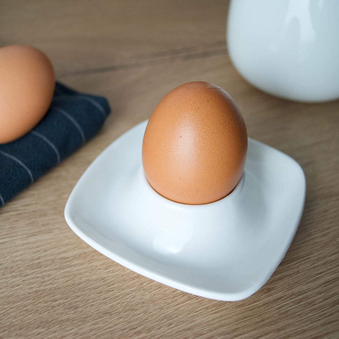 Cookery® Eierbecher (6 Stk.) aus Porzellan | Handgefertigt | weiss | moderne Quadratische-Form mit a