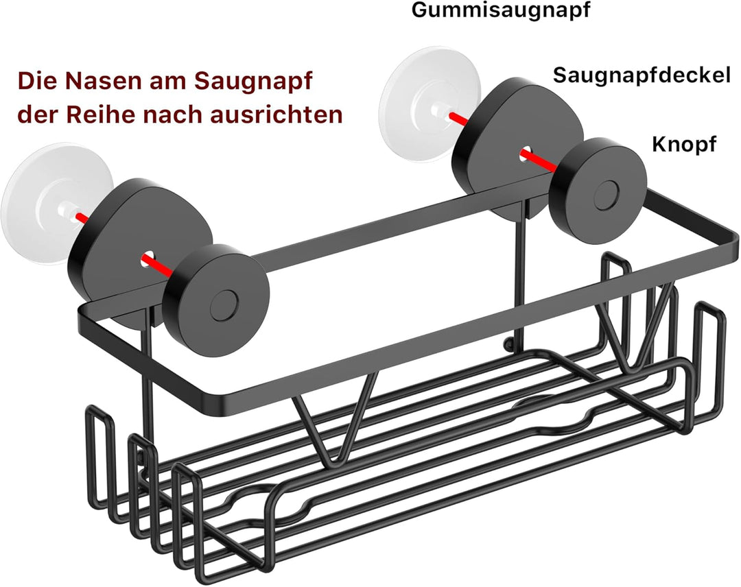 Kegii Duschablage Saugnapf - Duschregal Ohne Bohren Schwarz Duschkorb Saugnapf Edelstahl Bad Organiz