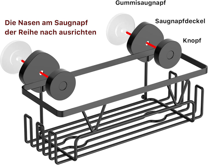 Kegii Duschablage Saugnapf - Duschregal Ohne Bohren Schwarz Duschkorb Saugnapf Edelstahl Bad Organiz