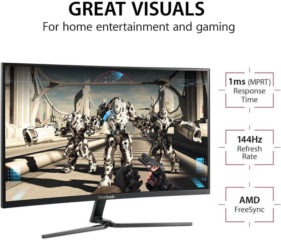 Viewsonic VX2458-C-MHD 60 cm (24 Zoll) Curved Gaming Monitor (Full-HD, FreeSync, 1 ms, 144 Hz, HDMI,