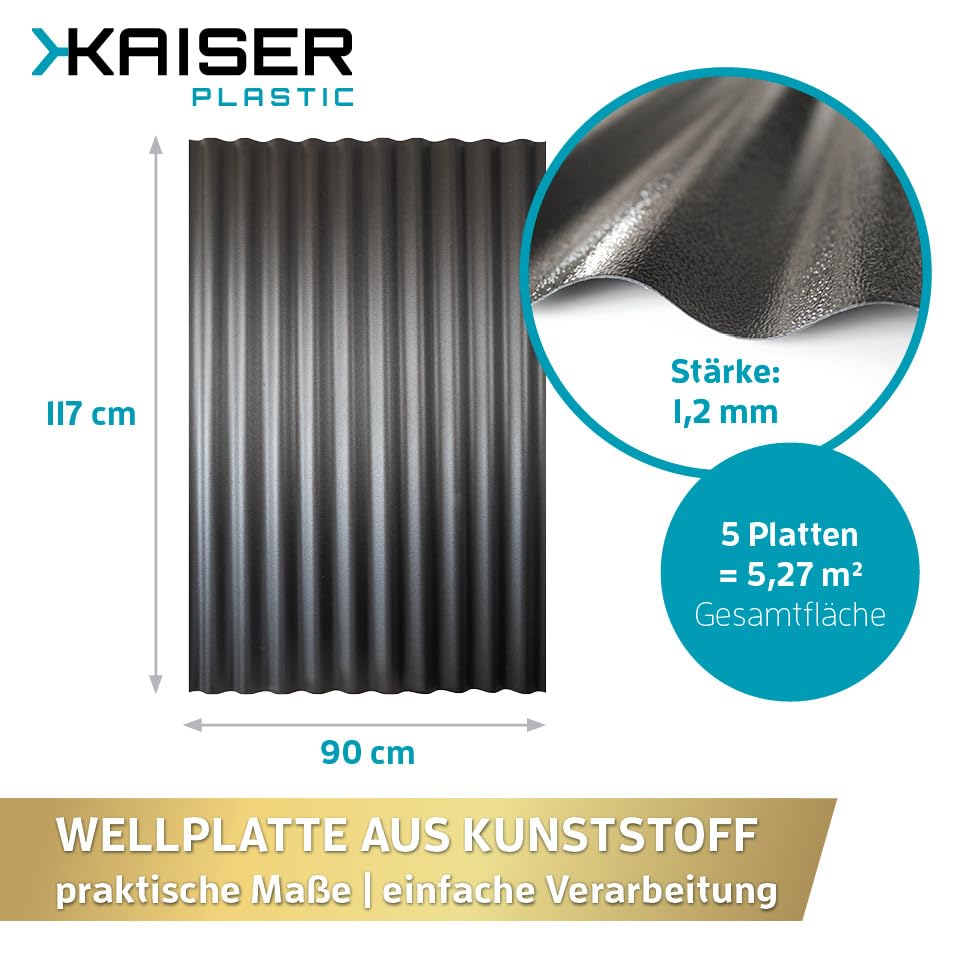 KAISER plastic® Wellplatte | Xtra Strong (PC) | C-Struktur und schwarz | 0,8mm Stärke | Sinus 76/18