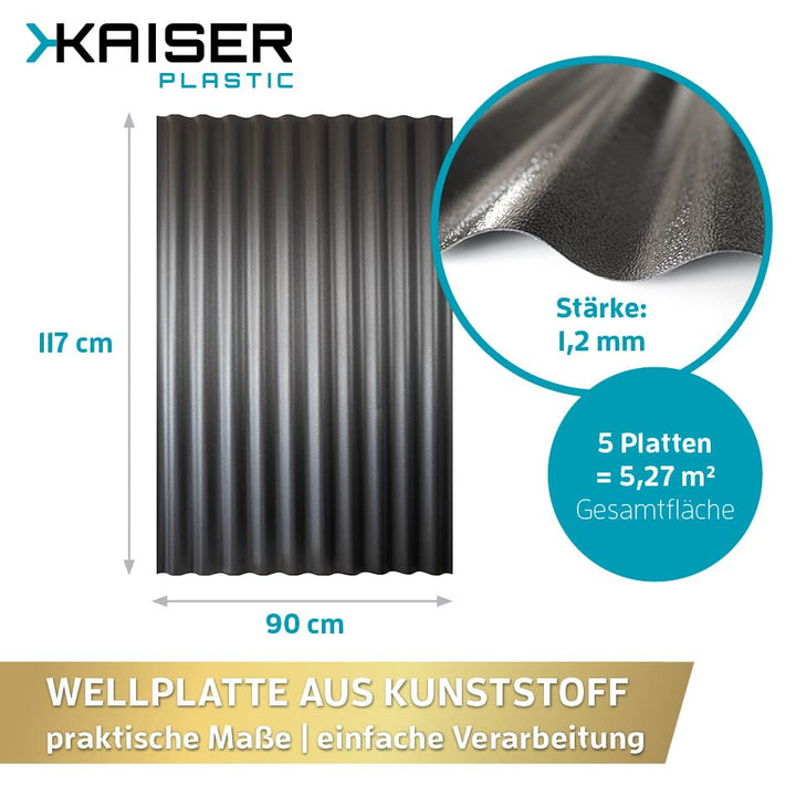 KAISER plastic® Wellplatte | Xtra Strong (PC) | C-Struktur und schwarz | 0,8mm Stärke | Sinus 76/18