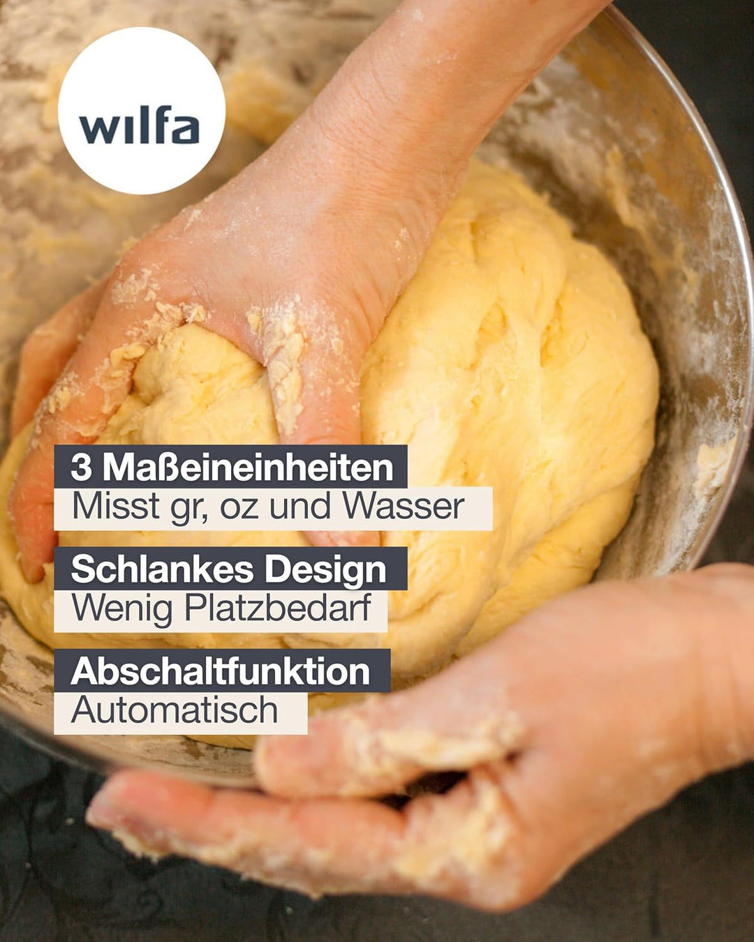 Wilfa GRAM STÅL Küchenwaage - mit einer Kapazität von 5 kg., aus rostfreiem Edelstahl, grosses, gut