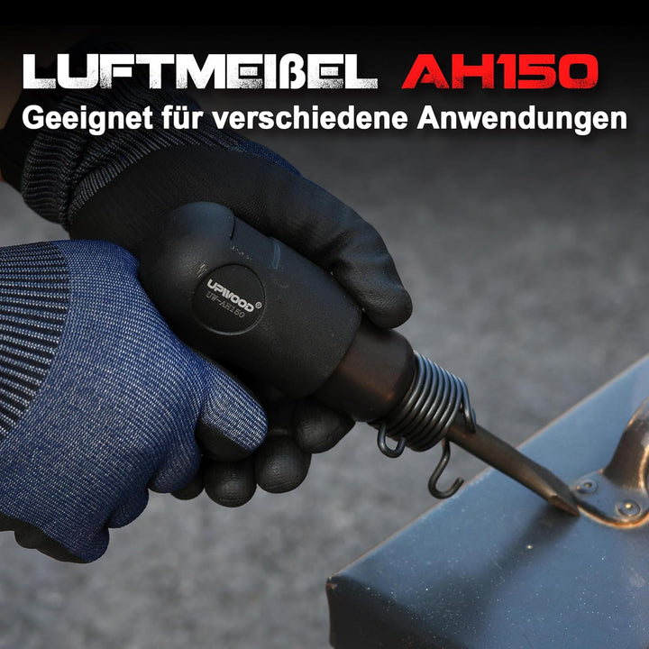 UPWOOD UW-AH150 Kurzrohr-Drucklufthammer-Kit mit Schnellwechselhalterung und 4 Meisseln, 1-5/8" Hub,