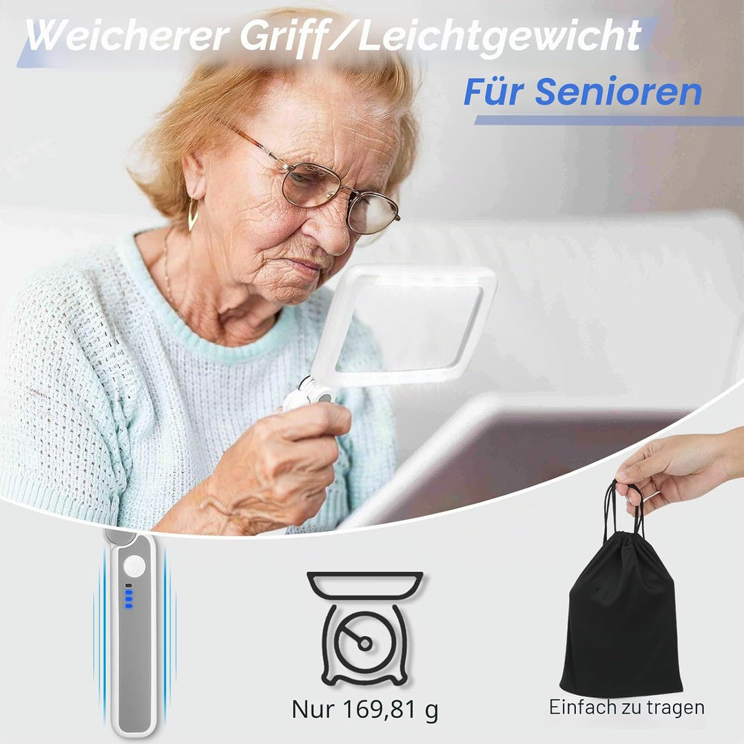 Wiederaufladbare 5-fache Lupe zum Lesen, Handlupe mit Licht für Senioren mit Sehbehinderung, leichte