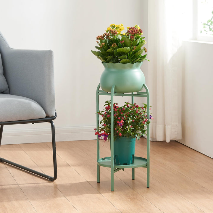 [en.casa] Blumenständer Altena Pflanzenständer mit Blumentopf und Ablage Metall Grün Pflanzenregal 8