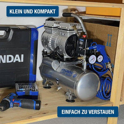 HYUNDAI Silent Kompressor SAC55751 (Druckluftkompressor tragbar klein kompakt leise, ölfrei, Flüster