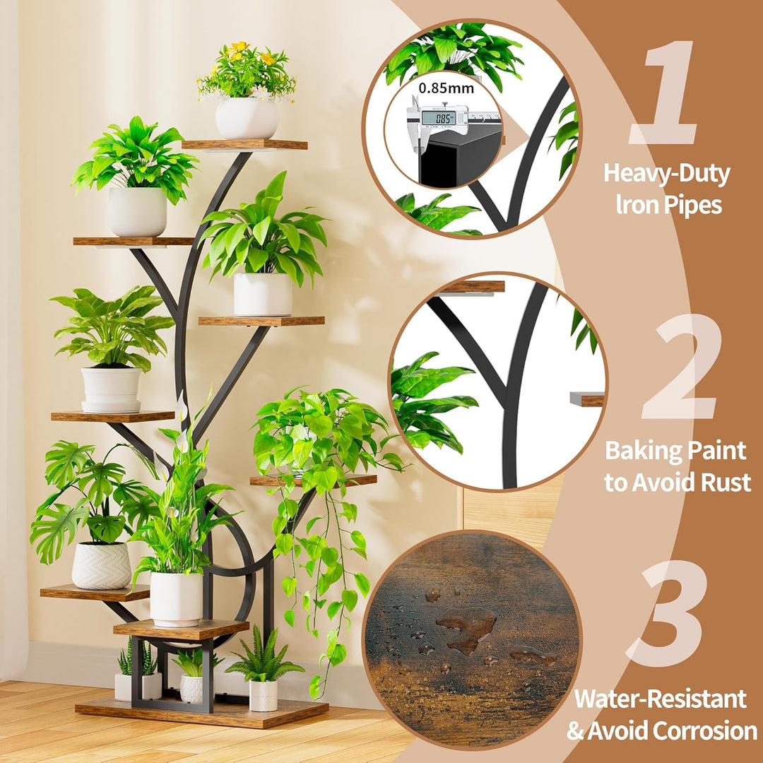 Pflanzenständer mit Wachstumslicht - 8 Ebenen Blumenständer 126cm Metall Holz Pflanzenregal - Innen