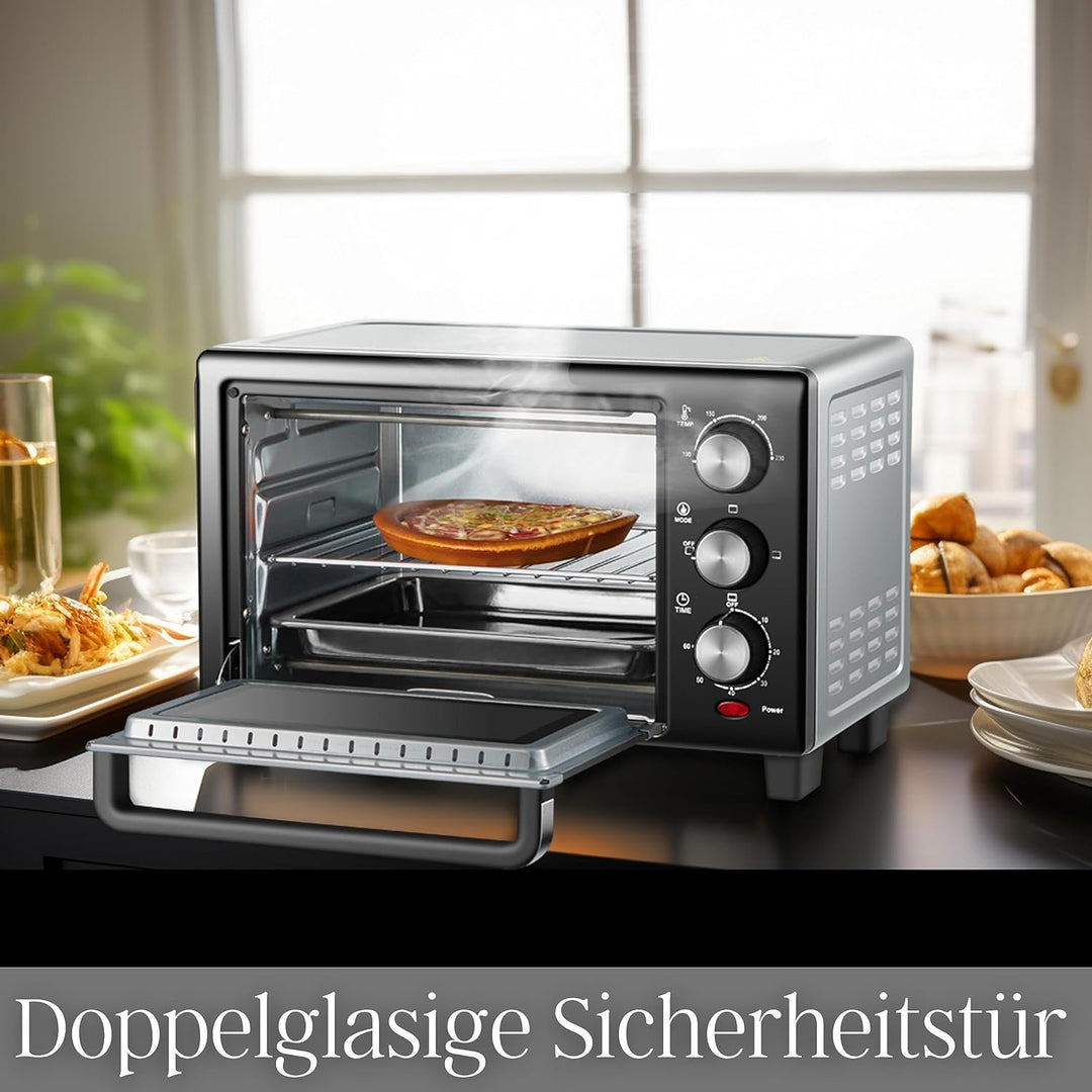 Mini Backofen 15 Liter | Pizzaofen | Minibackofen | 60 min Timer | 100°-230°C | 1200 Watt | Backofen
