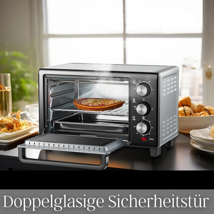 Mini Backofen 15 Liter | Pizzaofen | Minibackofen | 60 min Timer | 100°-230°C | 1200 Watt | Backofen