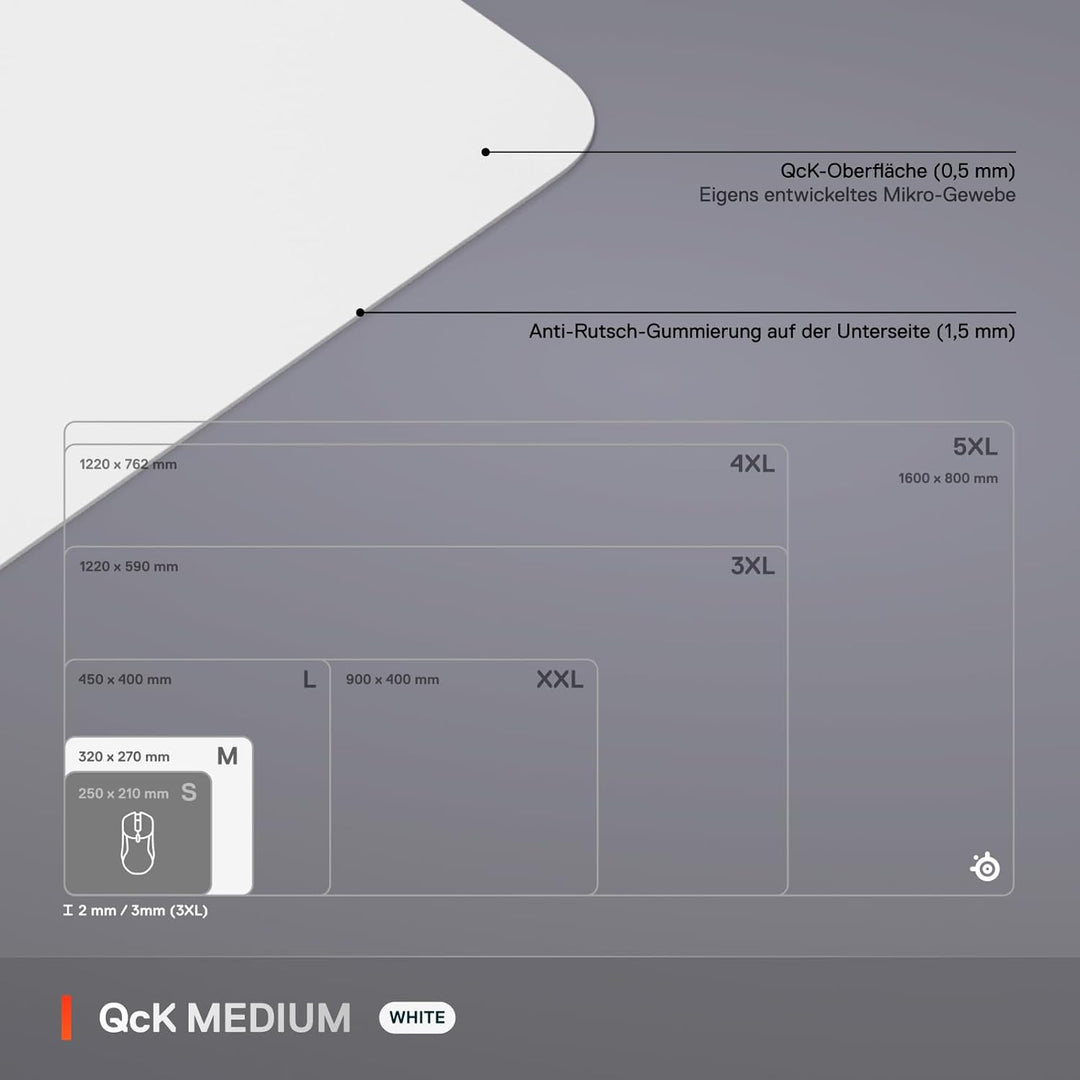 SteelSeries QcK Mauspad (mittel) – Weiss – Anti-Rutsch-Gummierung auf der Unterseite – Bestes Tracki