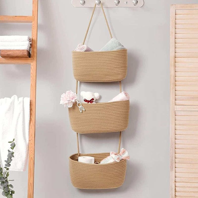 Hängeorganizer, 3 Stufiger Tür Wand Hängend Korb, Wall-Mounted Veranstalter lagerung körbe aus Baumw