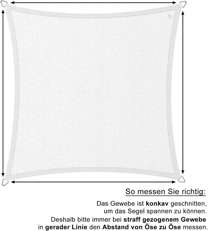 hanSe Sonnensegel quadratisch, Segeltuch Quadrat, 2x2m in Graphit, aus HDPE Gewebe, wetterbeständig