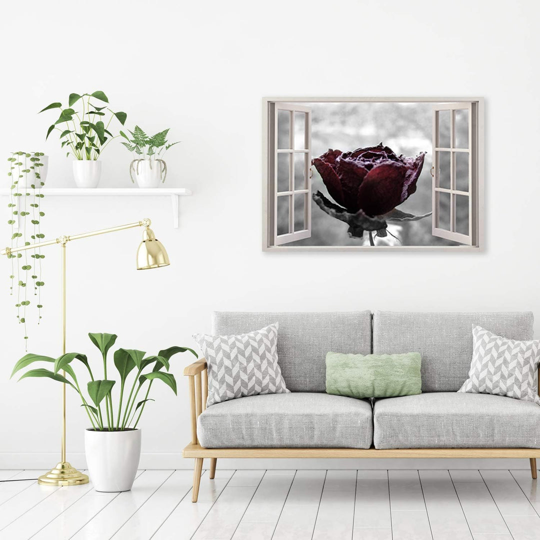 Feeby Leinwandbild 3D Illusion Bild Kunstdruck Rose schwarz-weiss 30x20 cm 30L x 20B cm M_14784, 30L