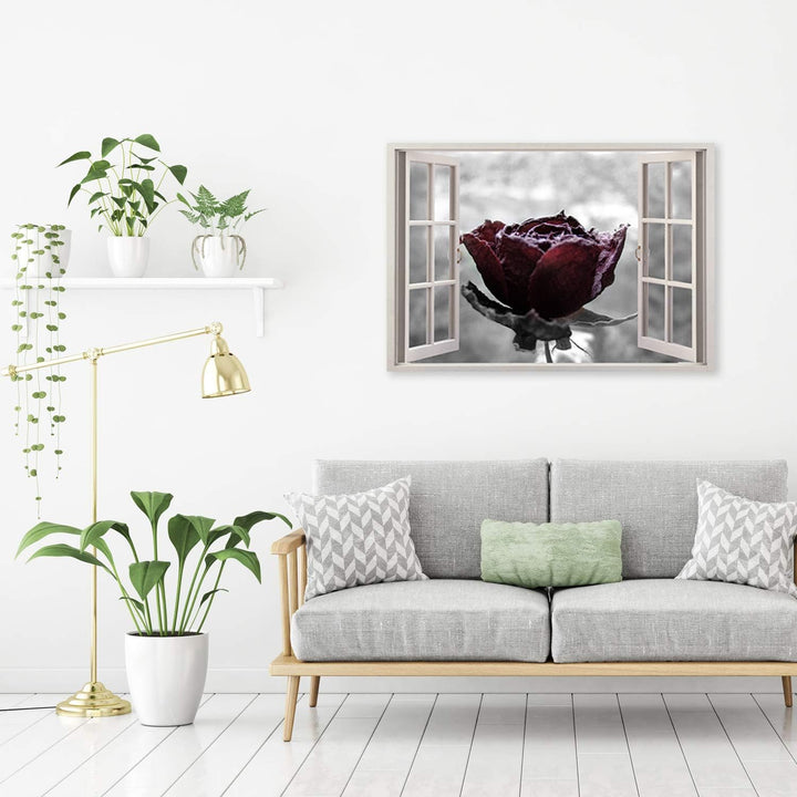 Feeby Leinwandbild 3D Illusion Bild Kunstdruck Rose schwarz-weiss 30x20 cm 30L x 20B cm M_14784, 30L